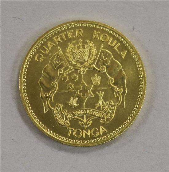 A Tonga Quarter Koula proof gold coin, 1962, 8.12g